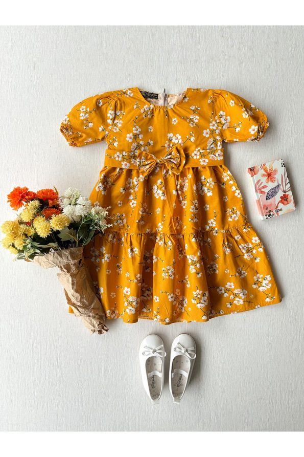 Kucugum Boutique Mustard Yellow Spring Branch Mother-Daughter Dress