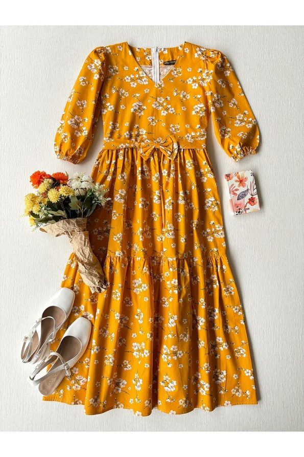 Kucugum Boutique Mustard Yellow Spring Branch Mother-Daughter Dress