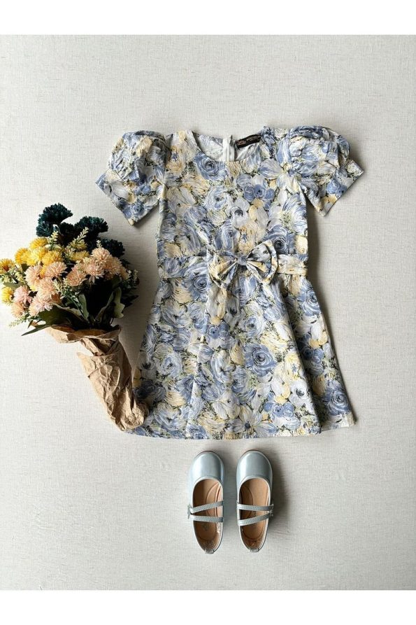 Kucukum Boutique Blue Pastel Floral Print Mother-Daughter Dress Set