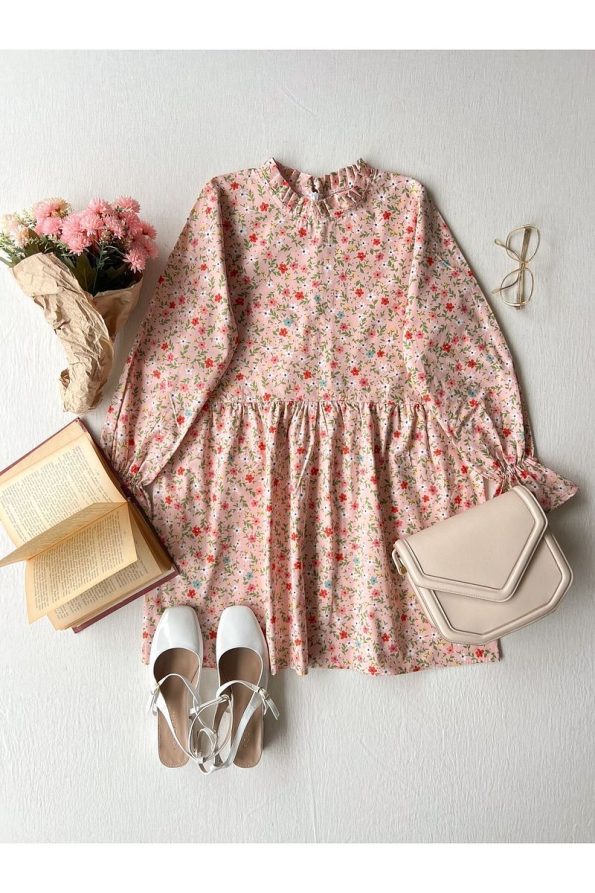 Little One Boutique Blush Mini Floral Ruffled Collar Poplin Tunic and Girls Dress