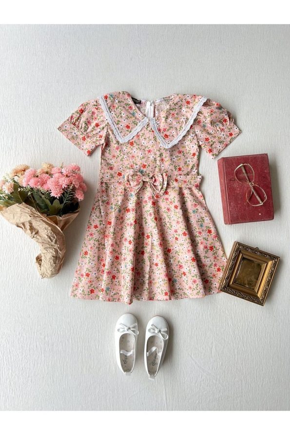 Little One Boutique Blush Mini Floral Ruffled Collar Poplin Tunic and Girls Dress