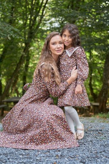 Vintage Brown Floral Long Sleeve Mother-Daughter Outfit
