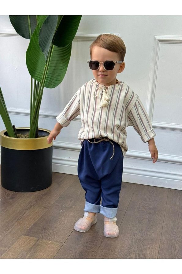 Ares Kids Fashion White Shirt and Blue Pants Set