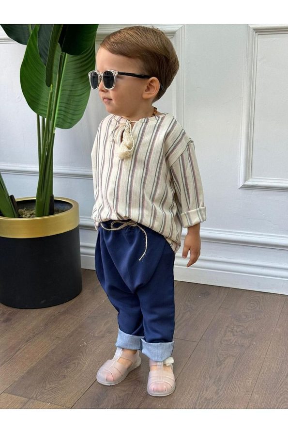 Ares Kids Fashion White Shirt and Blue Pants Set