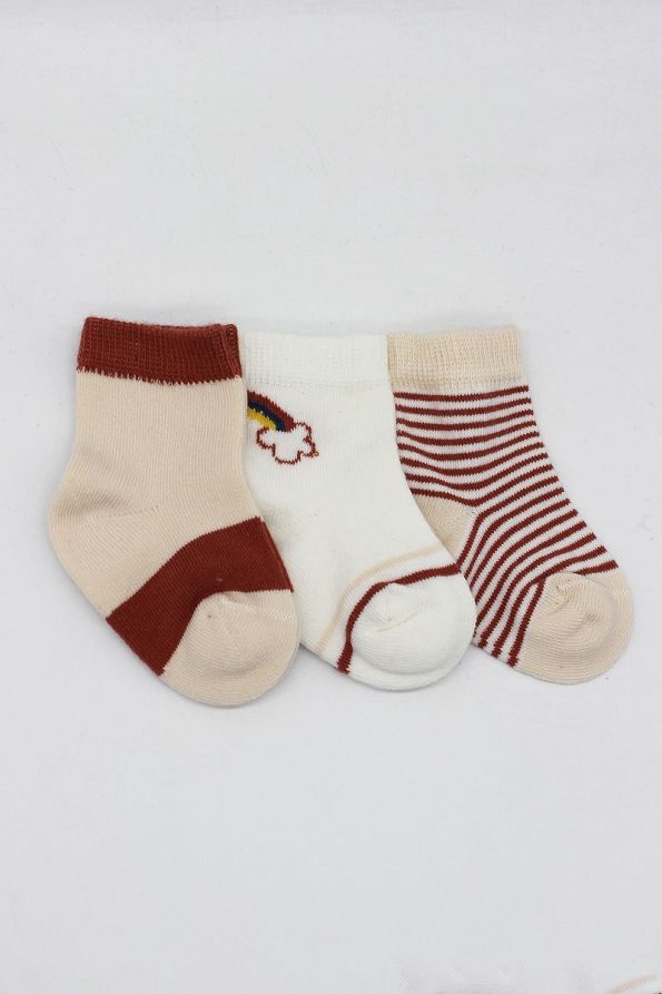 Bistyle Organic Seamless 3-Pack Rainbow Cotton Baby Socks 0-3 Months