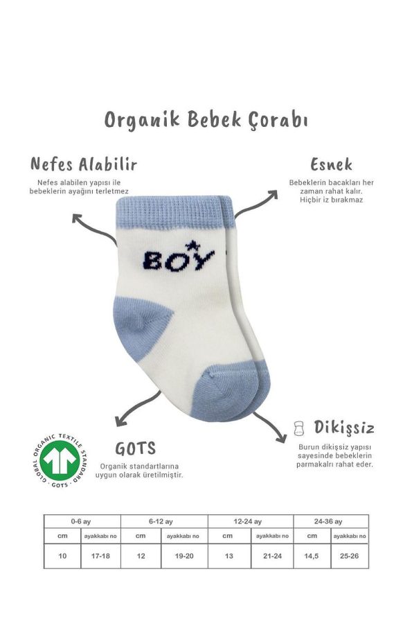 Bistyle Organic Seamless 3-Pack Boy and Girl Baby Socks 0-3 Months