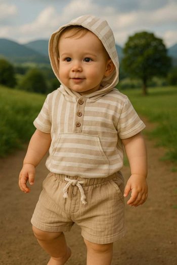Lino Baby Hooded Muslin Shorts Set for Boys