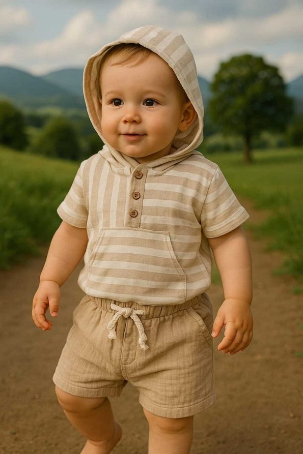 Lino Baby Hooded Muslin Shorts Set for Boys