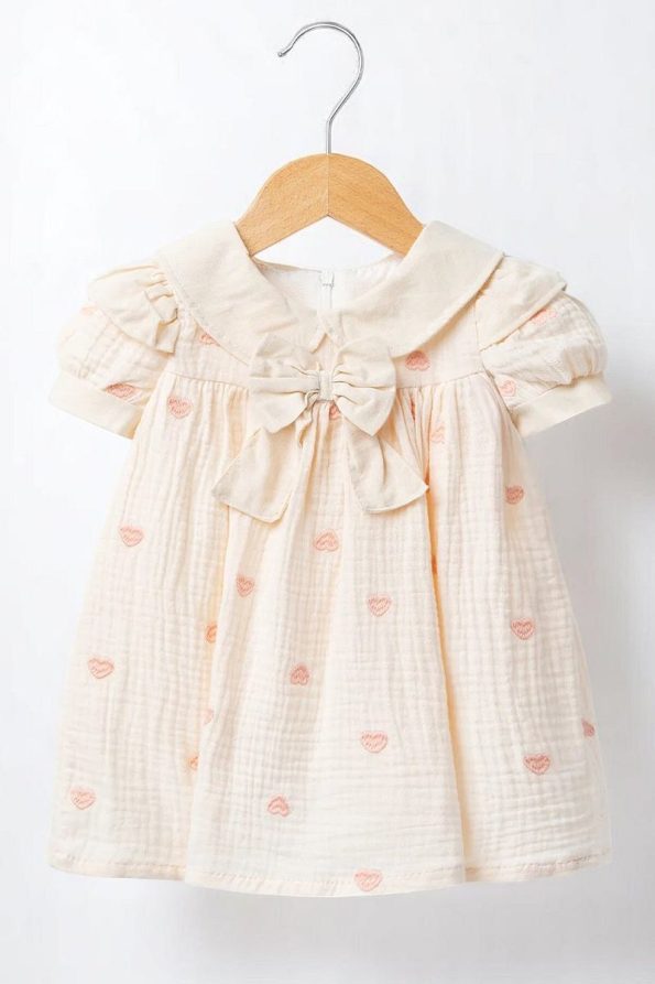 Minuma Baby Girl Heart Embroidered Lined Muslin Dress 9-24 Months
