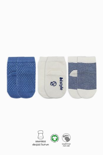 Bistyle Organic Seamless 3-Pair Polka Dot Non-Slip Baby Socks 0-3 Months