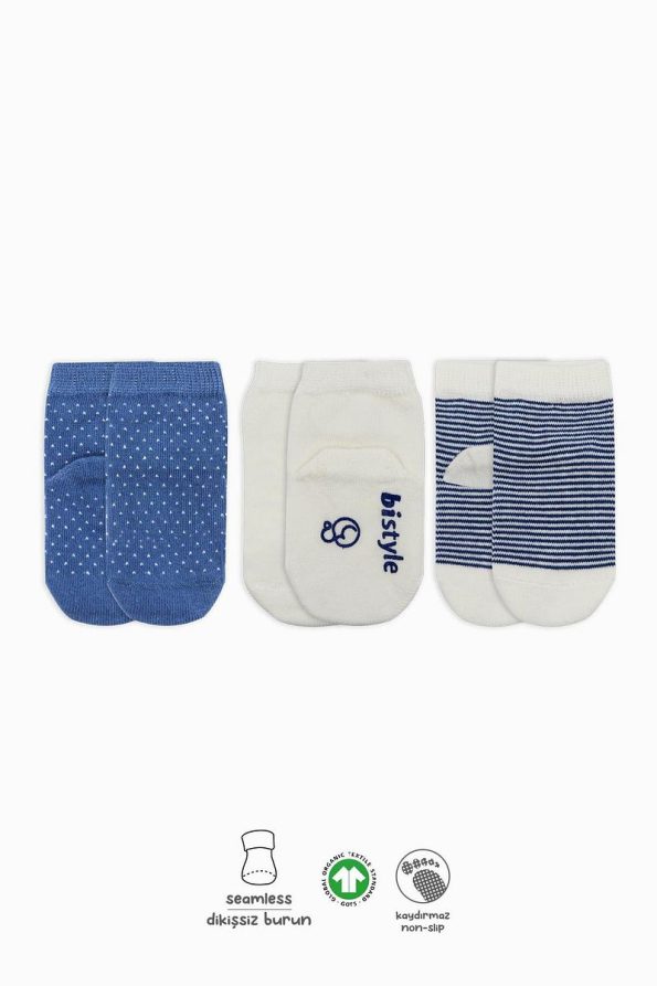 Bistyle Organic Seamless 3-Pair Polka Dot Non-Slip Baby Socks 0-3 Months