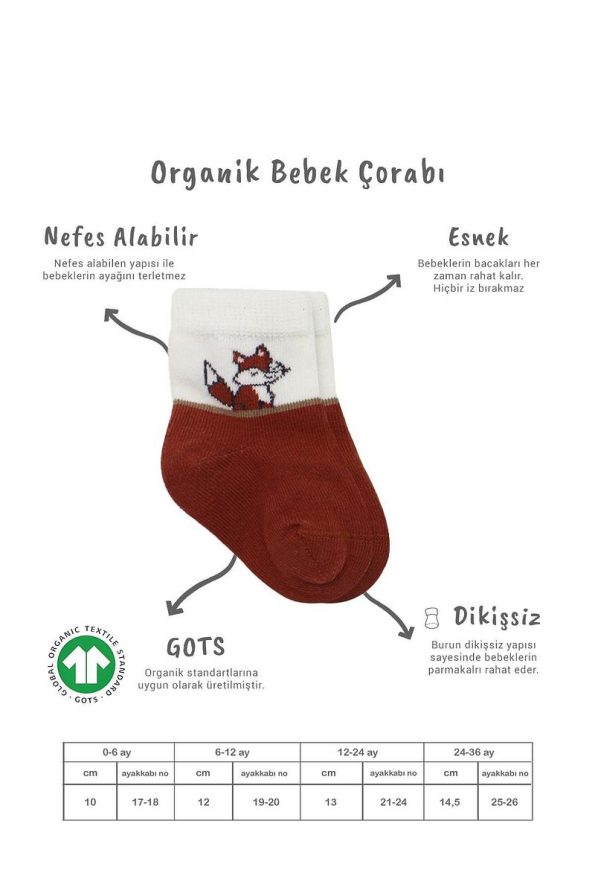 Bistyle Organic Seamless 3-Pack Fox Baby Socks 0-3 Months