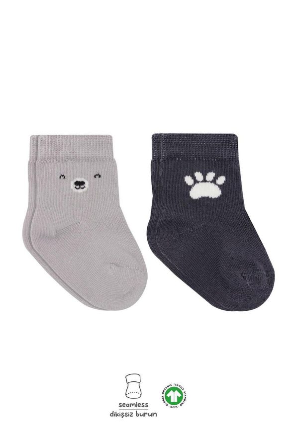 Bistyle Organic Seamless Bear Cotton Baby Socks (Set of 2)