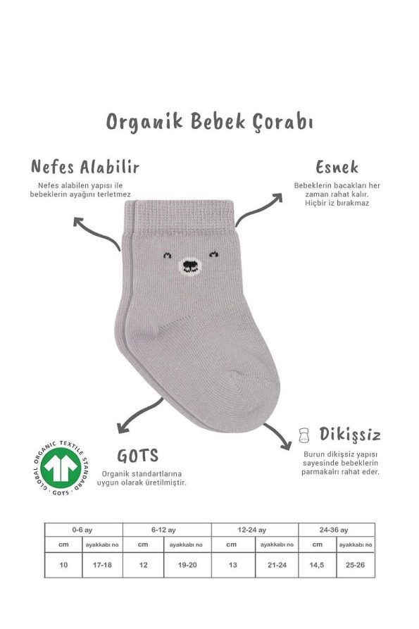 Bistyle Organic Seamless Bear Cotton Baby Socks (Set of 2)