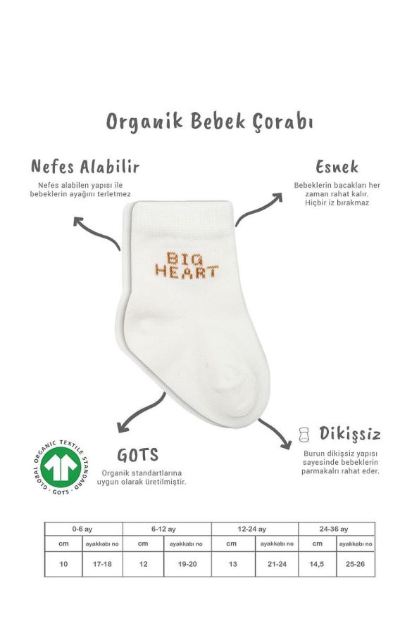 Bistyle Organic Baby and Kids Seamless Big Heart Cotton Socks (Set of 2)
