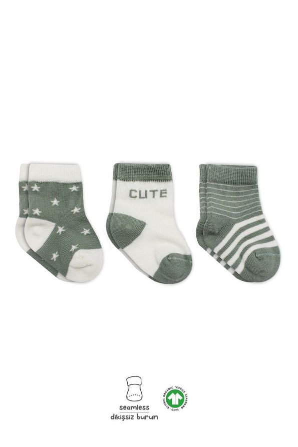 Bistyle Organic Seamless 3-Pack Cute Stars Baby Socks 0-3 Months