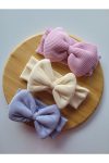 SeherBebeButik Girls' Ribbed Bow Bandana 3-Piece Set
