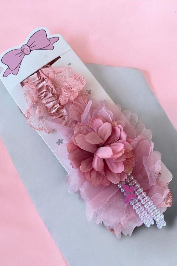 Takıştır Pink Flower Design Kids/Baby Headband