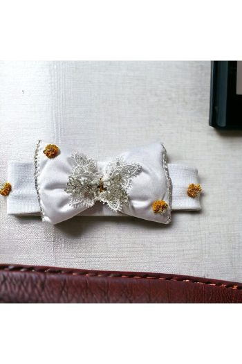 White Baby Headband with Yellow Flower Pattern