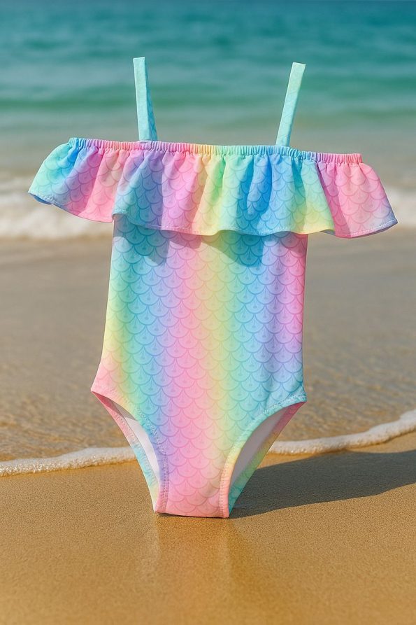 Ella Bonna Rainbow Themed Girls Beach Outfit with Swim Shoes & Swimsuit Set