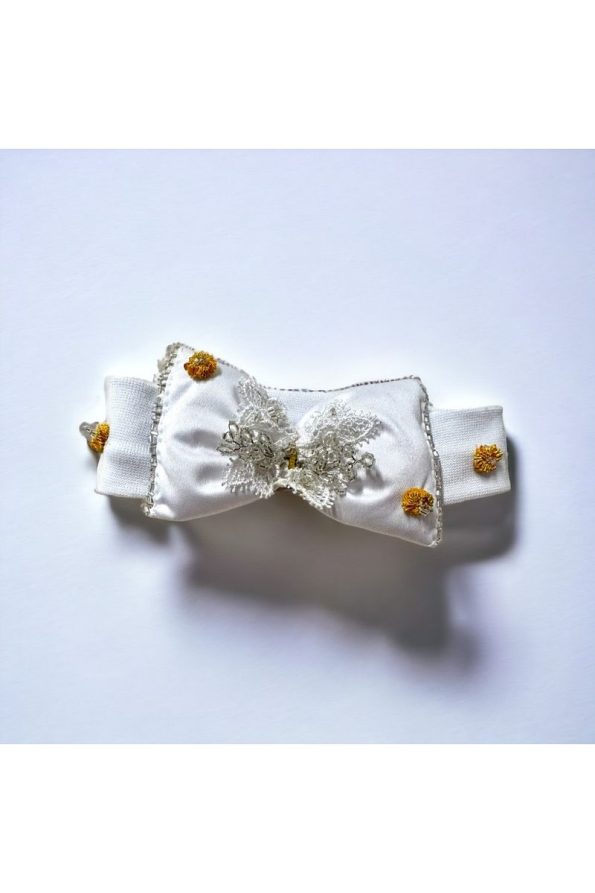 White Baby Headband with Yellow Flower Pattern