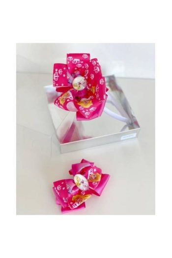 QUEEN ACCESSORY Neon Pink Sleeping Beauty Mother-Daughter Baby Set with Satin Headband and Hairpin