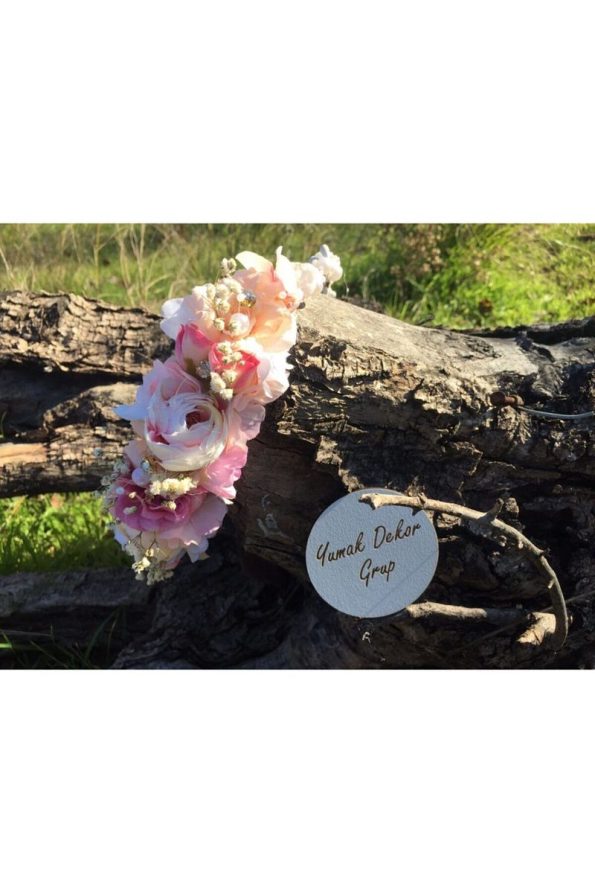 Yumak Decor Pink Dried Flower Mother and Baby Maternity Crown