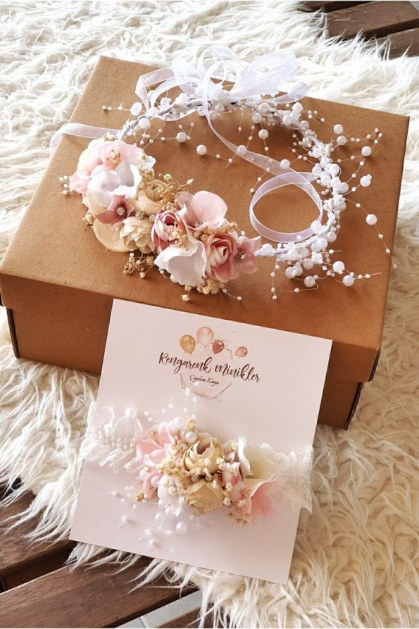 Colorful Little Ones Salmon Pink Floral Pearl Mother and Baby Set