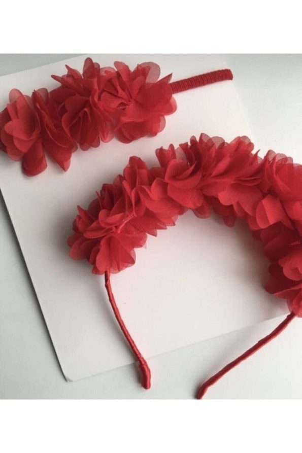 Almila Floral Red Mother and Baby Headband Set
