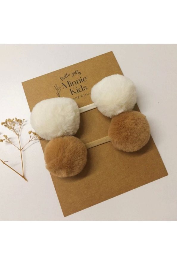 Girls' Baby Camel Cream Pom Pom Set