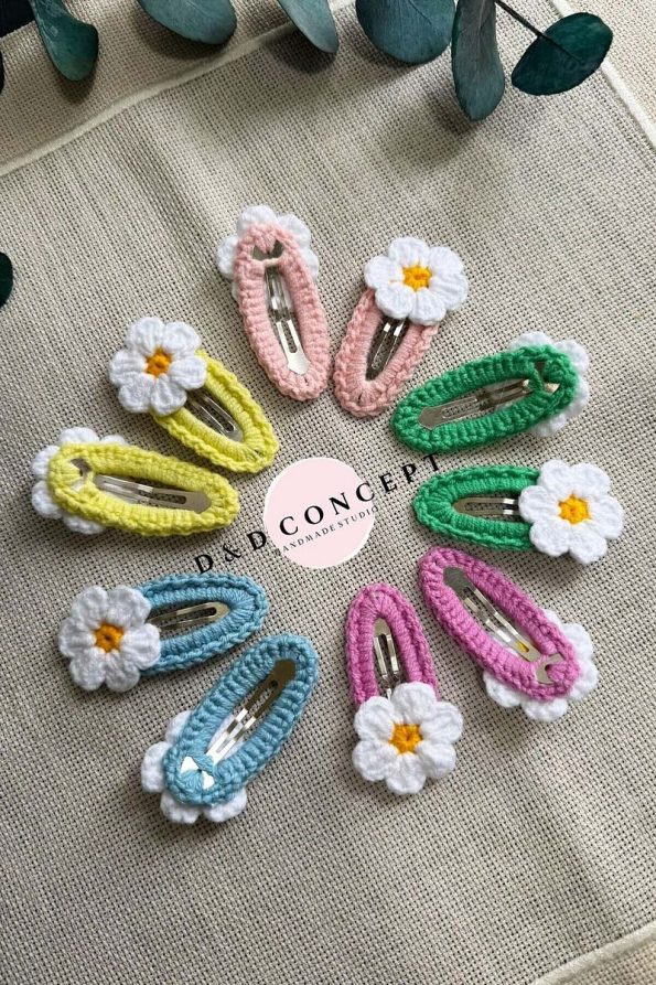 D&D CONCEPT Handmade Knitted Snap Hairpin Set for Girls