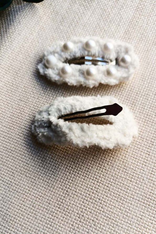 Handcrafted White Snap Hair Clip with Pearl Embellishments for Girls