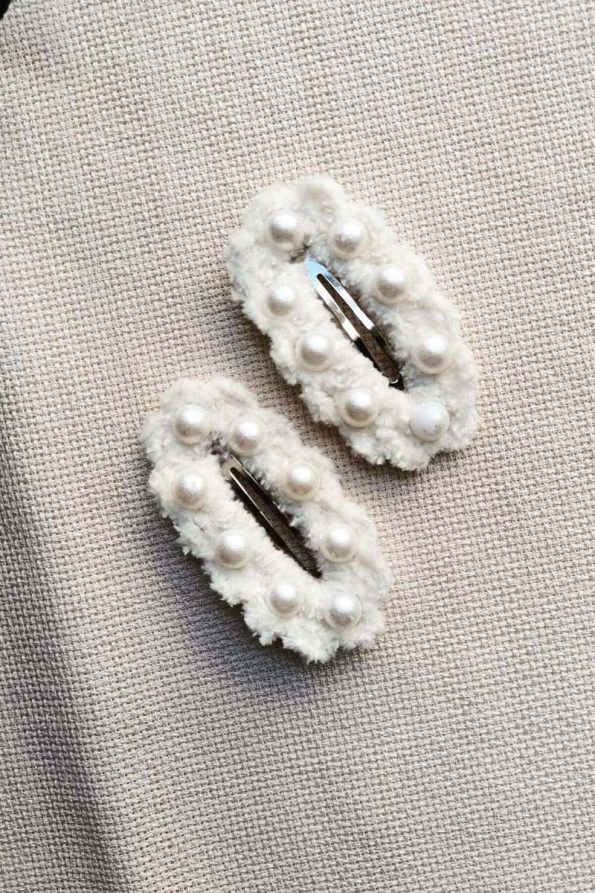 Handcrafted White Snap Hair Clip with Pearl Embellishments for Girls
