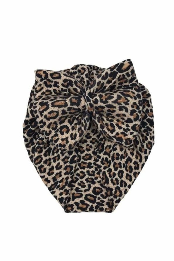 Orjin Baby Leopard Print Bow Girl's Baby Bonnet