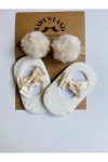 Babyland School Socks for Girls with Cream Pom-Pom Headband and Cream Ballet Socks