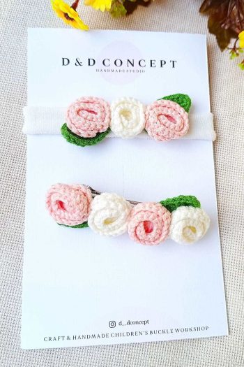 D&D Concept Pink Rose Pattern Mother-Daughter Hair Clip Set
