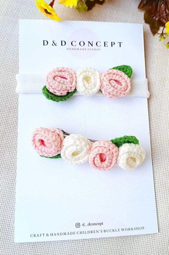 D&D Concept Pink Rose Pattern Mother-Daughter Hair Clip Set