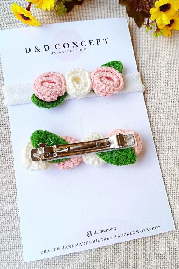 D&D Concept Pink Rose Pattern Mother-Daughter Hair Clip Set