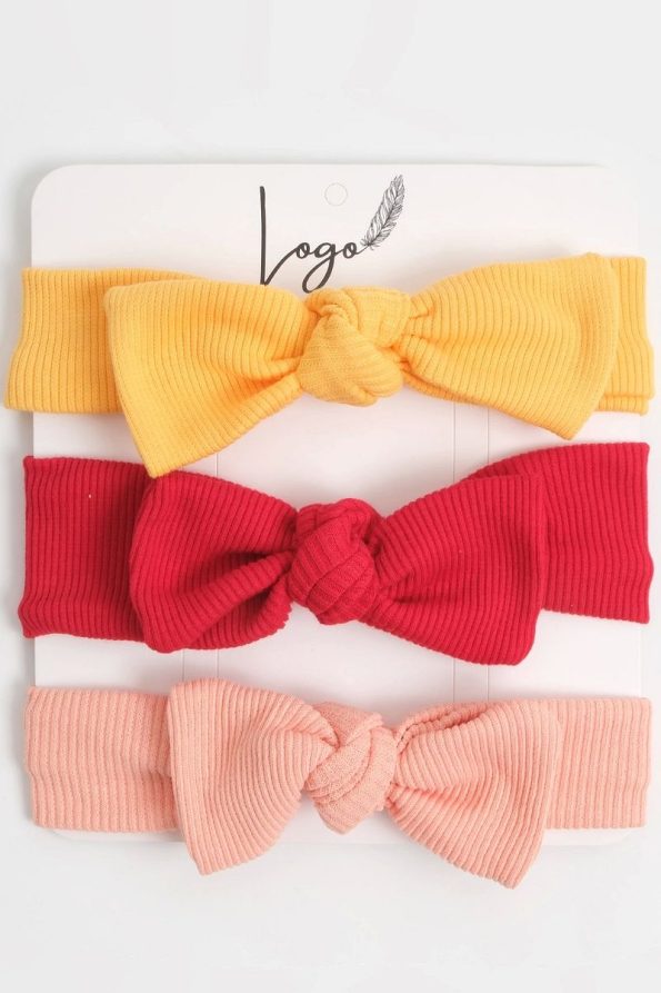 Logo Accessory 0-3 Years Girl Baby Bandana Set (Yellow-Red-Coral)