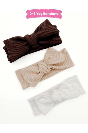 Logo Accessory 0-3 Years Baby Girl Bandana Set (Brown-Beige-White)