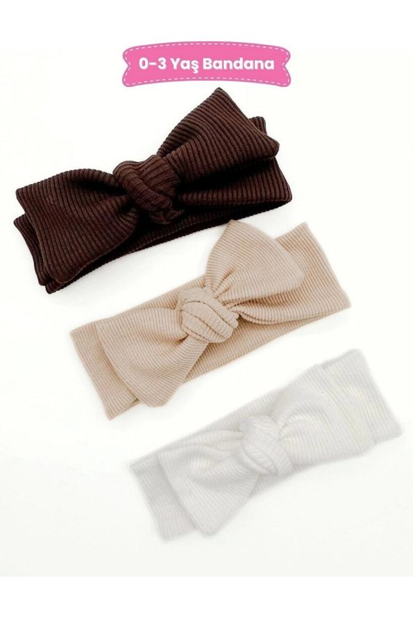 Logo Accessory 0-3 Years Baby Girl Bandana Set (Brown-Beige-White)