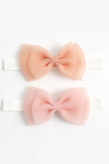 Dalya Organza Bow Design Baby Bandana Set - Blush, Salmon - 0-24 Months