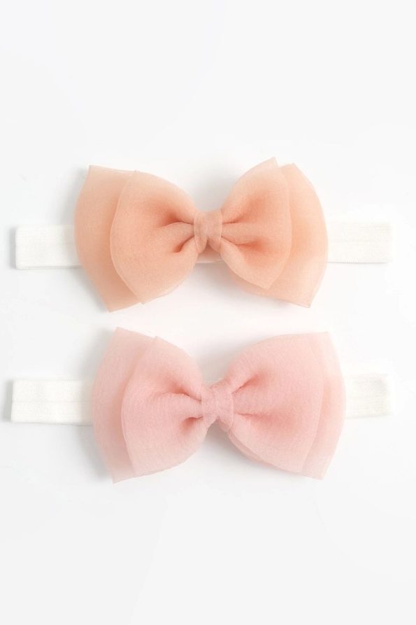 Dalya Organza Bow Design Baby Bandana Set - Blush, Salmon - 0-24 Months