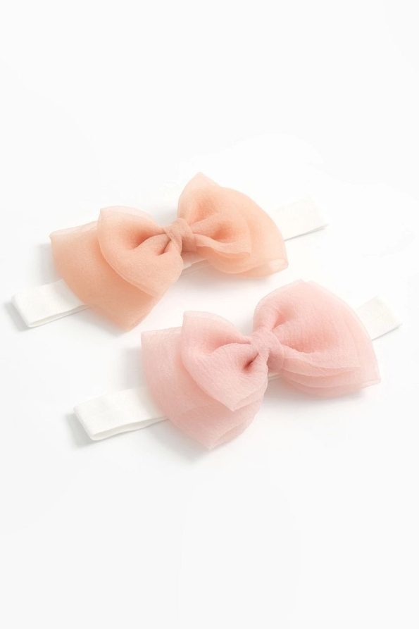 Dalya Organza Bow Design Baby Bandana Set - Blush, Salmon - 0-24 Months