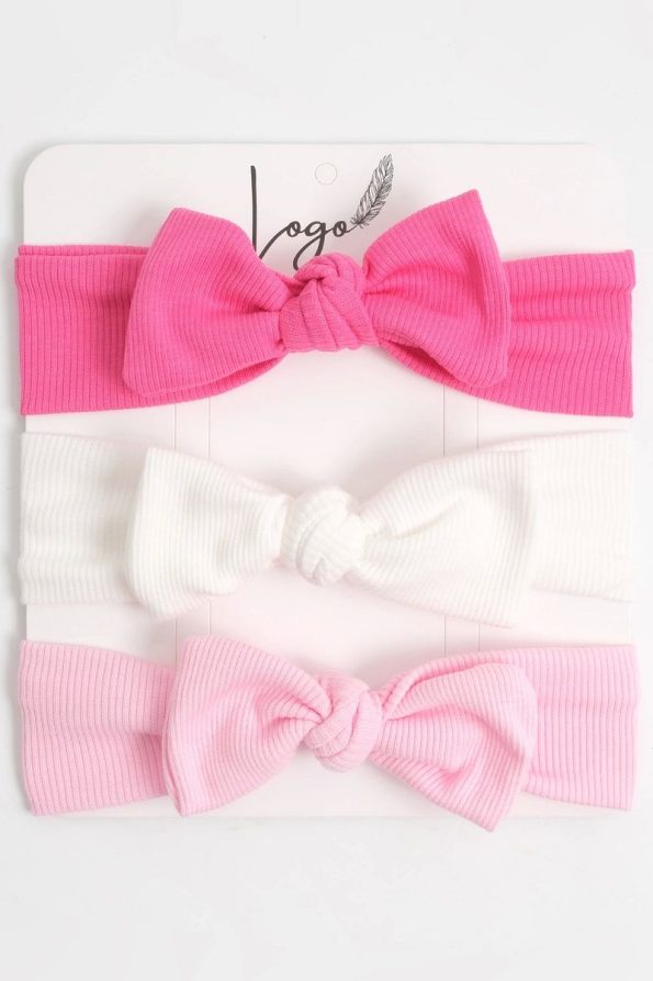 Logo Accessory 0-3 Years Baby Girl Bandana Set (Dark Pink-Light Pink-White)