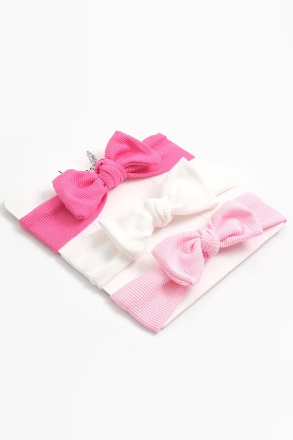 Logo Accessory 0-3 Years Baby Girl Bandana Set (Dark Pink-Light Pink-White)