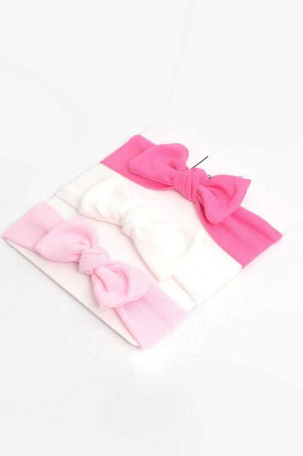 Logo Accessory 0-3 Years Baby Girl Bandana Set (Dark Pink-Light Pink-White)