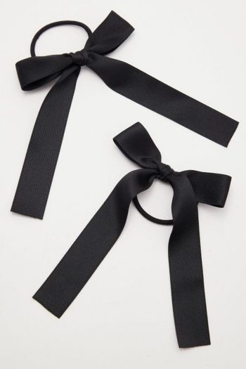 Modern Black Satin Hair Clips with Ribbons