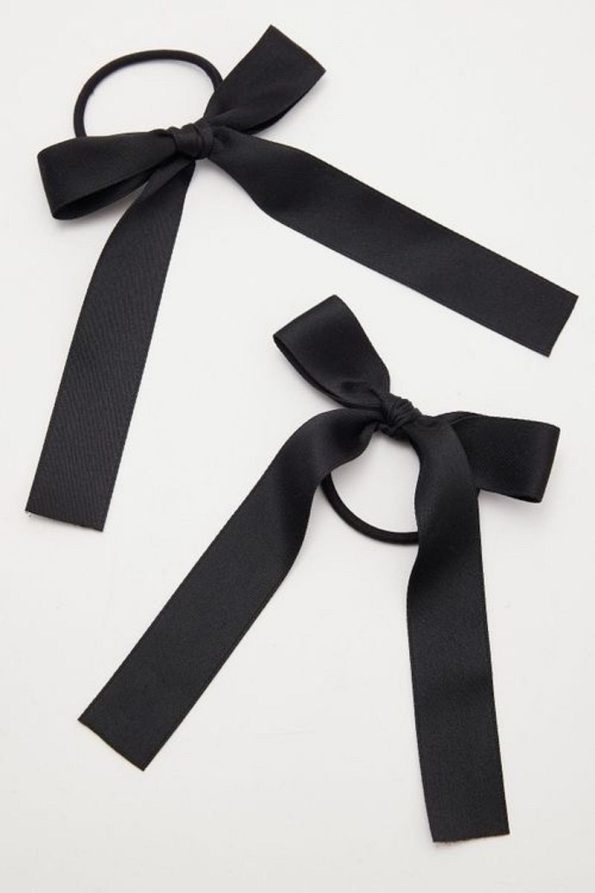 Modern Black Satin Hair Clips with Ribbons