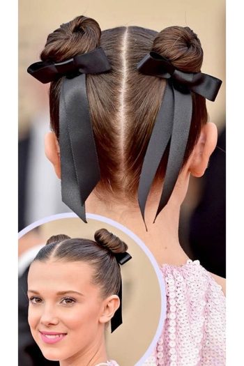 Modern Black Satin Hair Clips with Ribbons